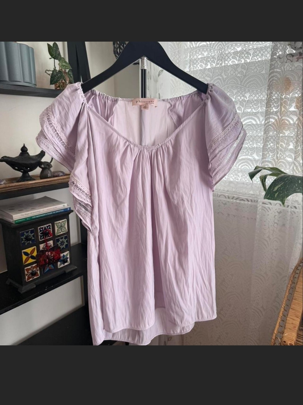 Philosophy Lavender Flutter-Sleeve Peasant Blouse